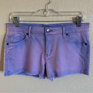 Purple denim shorts